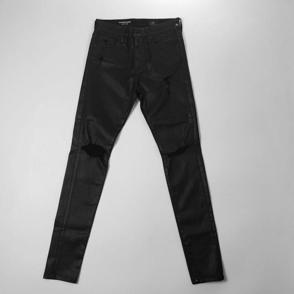 AG Adriano Goldschmied The Farrah Skinny Distressed Women's 27 Black Leatherette - Picture 4 of 16